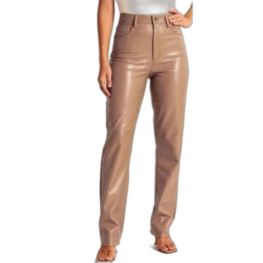 Abercrombie & Fitch 90s Straight Ultra High Rise Faux Leather Pants Tan Sz 34